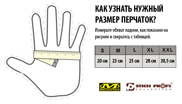размер перчатки таблица